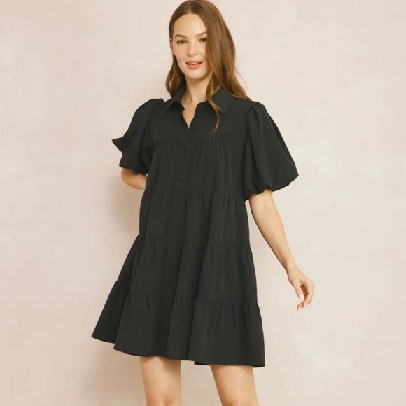 entro Dresses & Skirts - Entro Plus Button/Puff Sleeve Dress | Color Black | New No Tgas